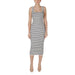 Striped sleeveless midi dress displayed on a model showcasing stylish summer apparel