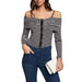 Morgan De Toi Women’s Striped Off-the-Shoulder Knit Sweater in Black with Buttons