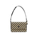 Striped woven shoulder bag with black strap and black accents for stylish use