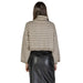 Women’s Striped Turtleneck Sweater with Wide Sleeves in Beige Knit for Fall and Winter