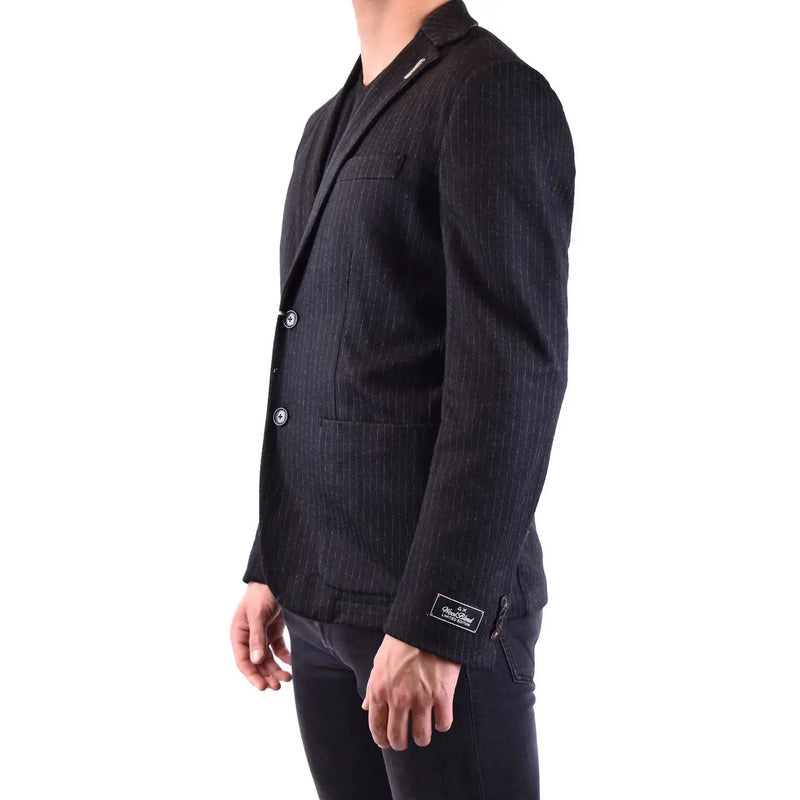 Sun68 Veste blazer pour homme en laine mélangée noire, à fines rayures verticales discrètes et à la coupe élégante.