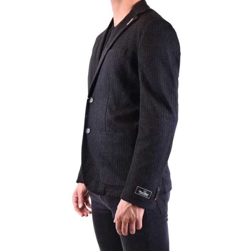 Sun68 Blazer homme en laine mélangée noire à fines rayures verticales et coupe élégante avec col à revers.