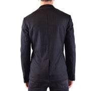 Sun68 Blazer homme en laine mélangée noire à fines rayures et liseré orange discret au niveau du col