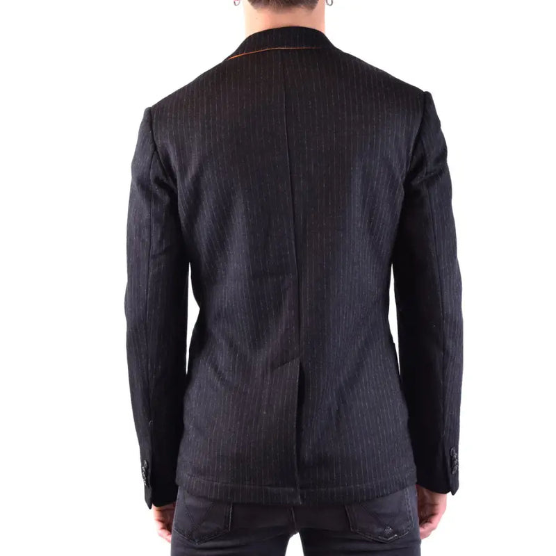 Sun68 Blazer homme en laine mélangée noire à fines rayures et liseré orange discret au niveau du col