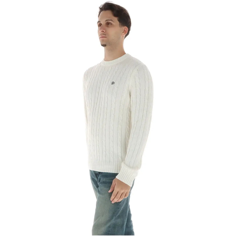 Superdry Pull en coton crème pour homme, maille côtelée et logo brodé, vue de face