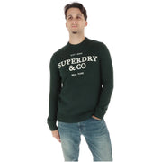 Superdry Pull en coton vert foncé pour homme avec logo brodé, vue de face