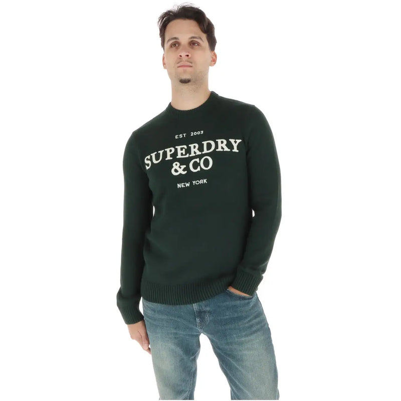 Superdry Pull en coton vert foncé pour homme avec logo brodé, vue de face