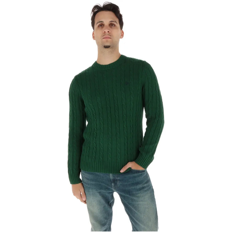 Superdry Pull en coton vert foncé pour homme, à motif torsadé et col rond côtelé, vue de face