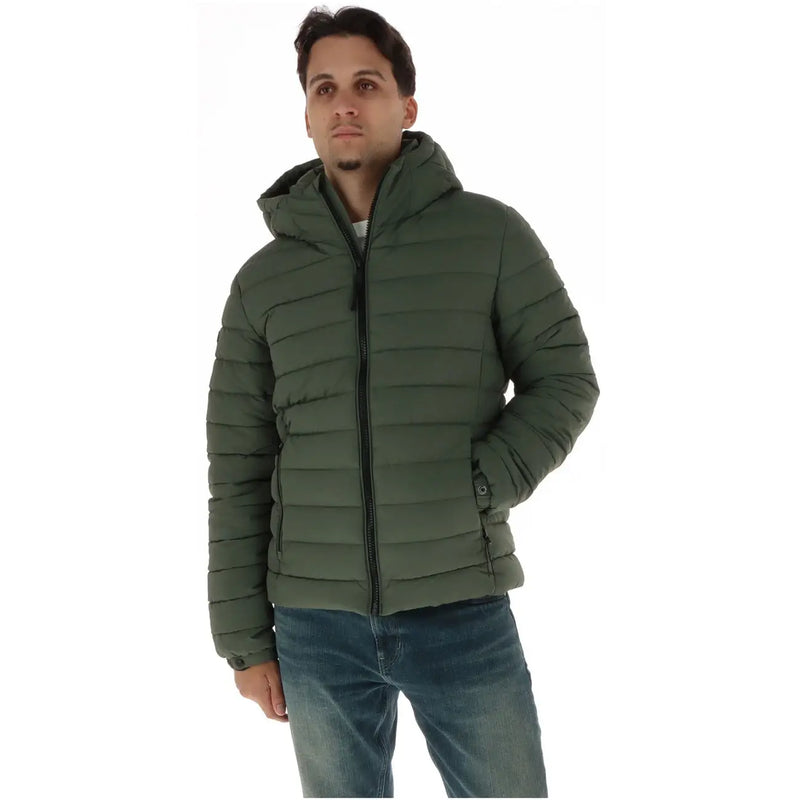 Superdry doudoune matelassée à capuche pour homme, vert olive, avec poches zippées, vue de face