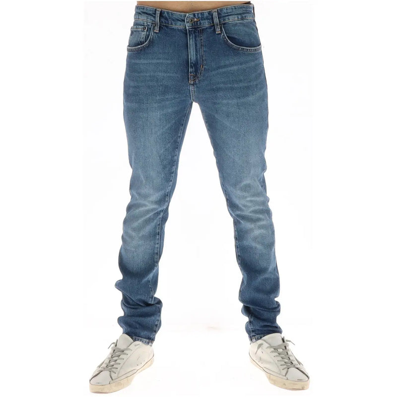Superdry Jean pour homme en denim bleu, coupe slim et poches avant, vue de face