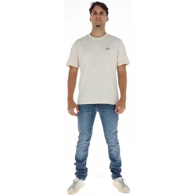 Superdry jean crème en coton t-shirt pour hommes avec petit logo brodé sur la poitrine gauche vue de face