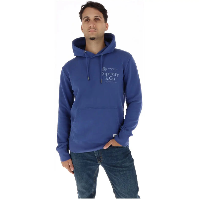 Superdry Sweat-shirt à capuche bleu en molleton de coton pour homme, orné du logo Superdry & Co. au dos.