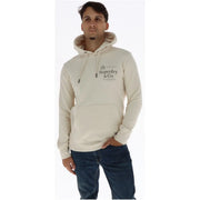 Logo Superdry & Co couleur crème sur le devant d'un sweat-shirt à capuche bleu en molleton de coton Superdry pour homme