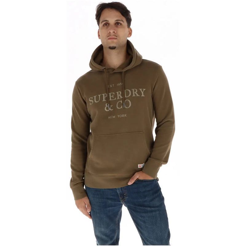 Sweat à capuche Superdry Co en molleton de coton vert olive pour homme, montrant l'arrière du produit