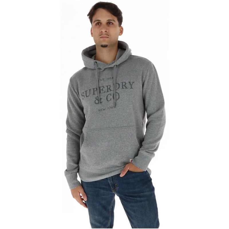 Sweat à capuche gris superdry & co. en molleton de coton bleu pour homme, confectionné dans un tissu doux et confortable.