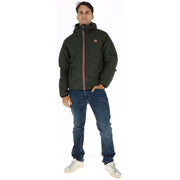 Superdry Blazer vert homme à capuche en polyester avec intérieur matelassé vert foncé et finitions de fermeture éclair rouges et blanches