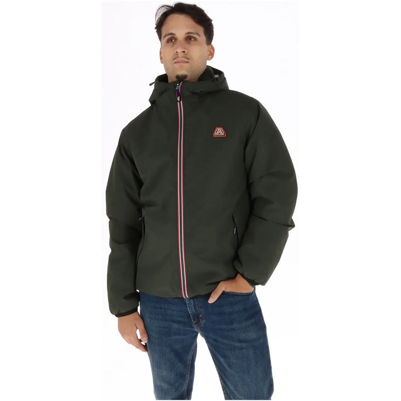Veste à capuche isolée en polyester vert foncé avec bordure de fermeture éclair rouge et blanche de Superdry collection homme