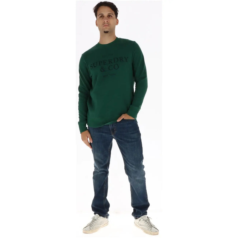 Superdry Sweat-shirt homme en coton vert, manches longues vert foncé, logo Superdry imprimé sur la poitrine