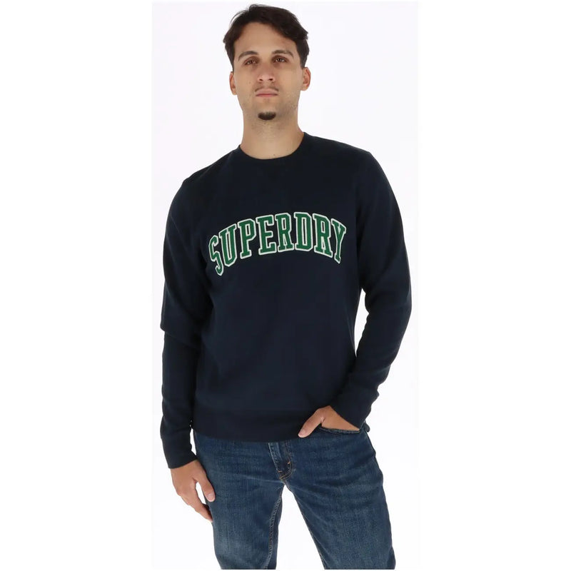 bleu marine Superdry Sweat-shirt homme en coton à col rond avec inscription verte en arc de cercle sur la poitrine