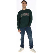 Superdry Sweat-shirt homme vert en coton, col rond, tissu vert foncé et inscription blanche et rouge en arc de cercle sur la poitrine