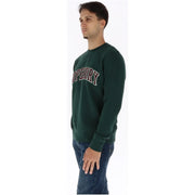 vert foncé Superdry Sweat-shirt en coton pour homme, manches longues, avec inscription Supreme en lettres bordeaux et blanches arquées.