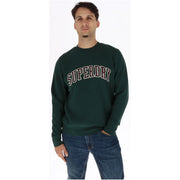 Sweat-shirt Superdry pour homme, vert foncé, en coton, col rond, avec inscription en arc de cercle bordeaux et blanc sur le devant