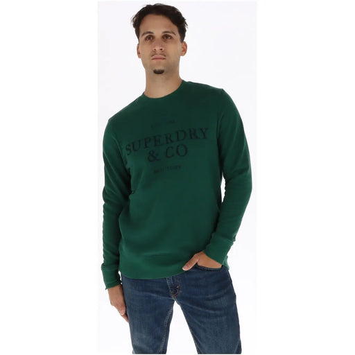Superdry Sweat-shirt homme en coton vert, manches longues vert foncé, logo Superdry & Co imprimé sur la poitrine