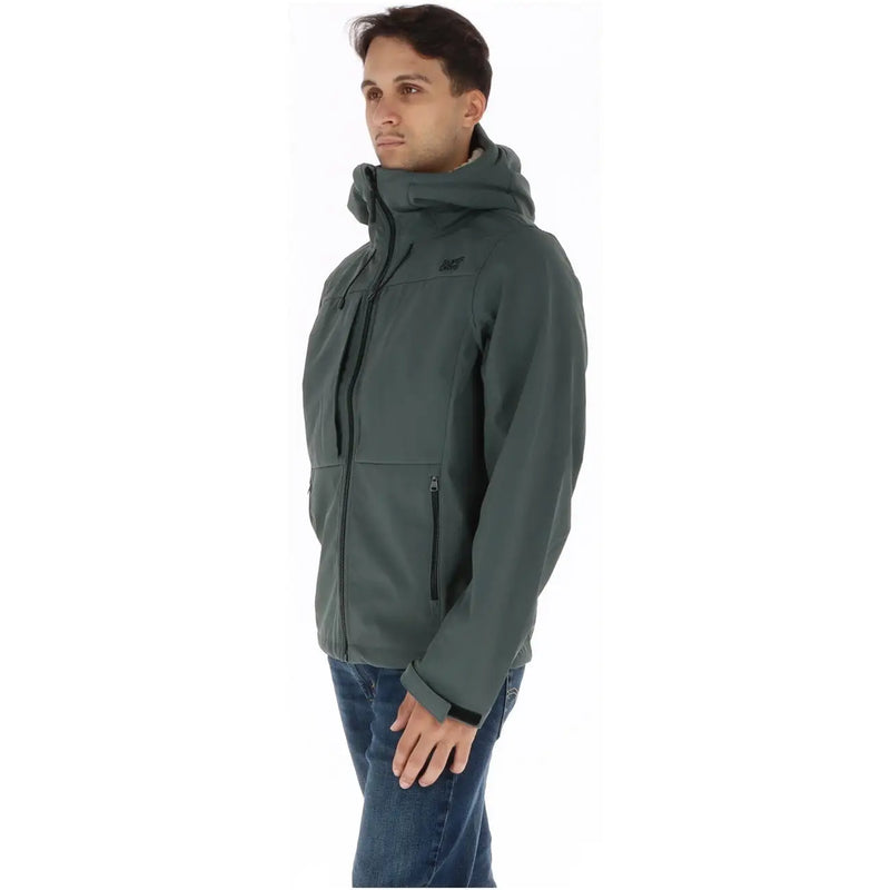 Superdry Blazer à capuche vert pour homme en polyester, confectionné dans un tissu softshell vert foncé avec des détails de fermeture éclair noirs et un logo discret sur la poitrine.