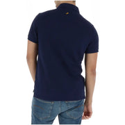 Polo Superdry homme bleu à manches courtes en coton, vue de dos, avec un petit logo doré sur le col