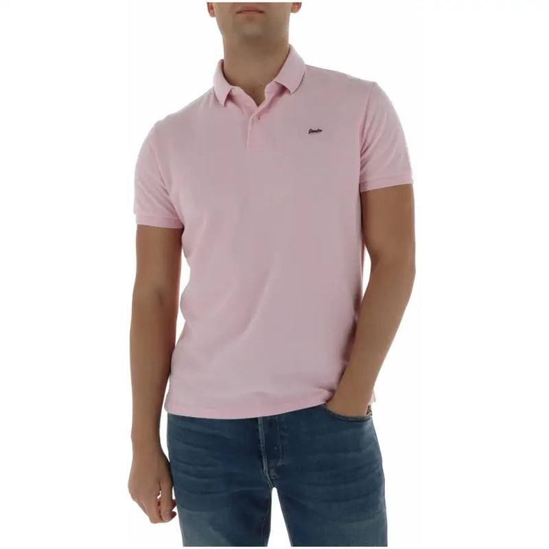 Un rose clair Superdry Polo homme à manches courtes et col classique, en coton, avec logo brodé sur la poitrine gauche