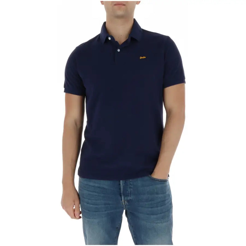 bleu marine Superdry Polo homme à manches courtes en coton avec petit logo doré sur la poitrine gauche M1110452A