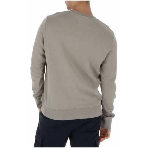 Superdry Sweat-shirt homme beige imprimé, col rond, en coton gris clair doux, poignets et ourlet côtelés