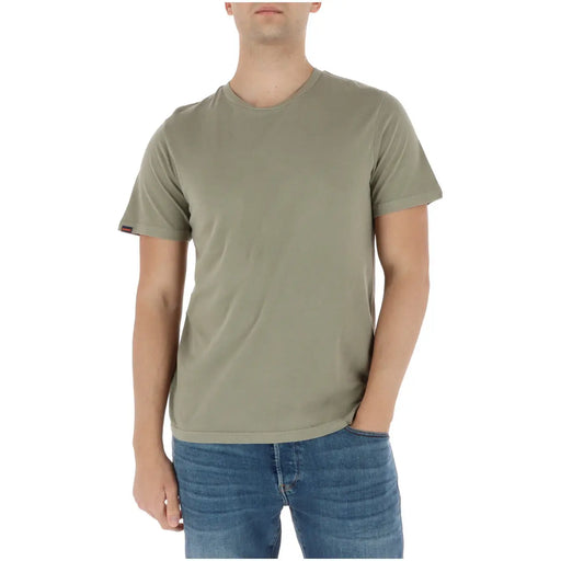 Superdry men t shirt green olive cotton short sleeve with subtle ribbed hem and sleeve cuffs