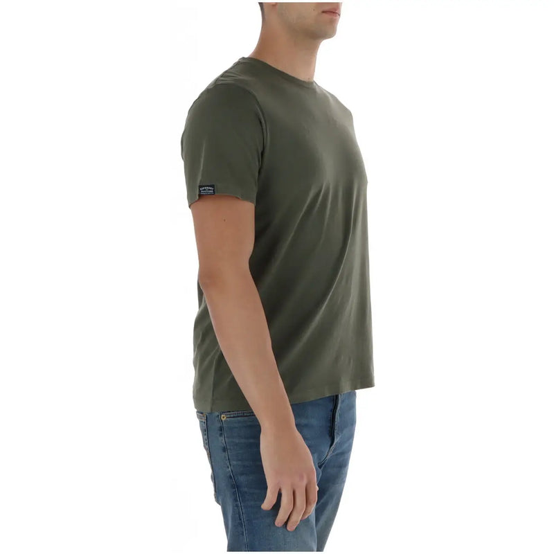 Superdry men t shirt green short sleeve cotton with olive green color and small black label on left sleeve