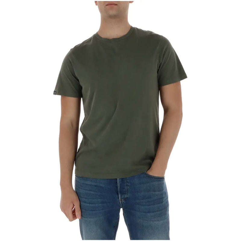 Superdry men t shirt green olive cotton crewneck short sleeve with small logo tag on the left sleeve