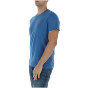 Superdry T-shirt homme bleu clair à manches courtes en coton avec petit logo orange sur la poitrine gauche