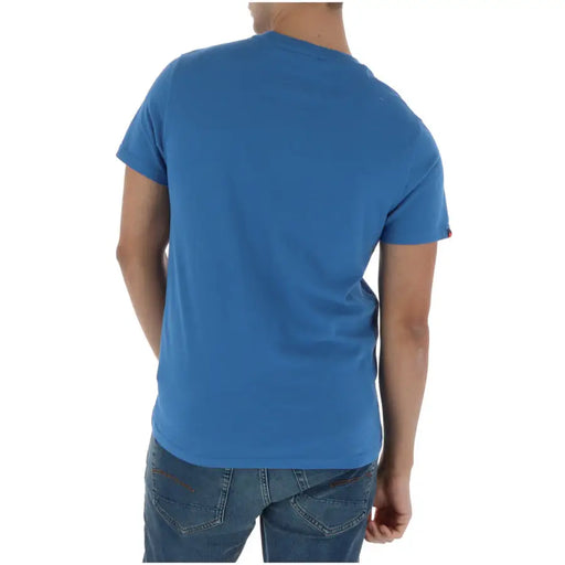 Superdry T-shirt homme bleu clair à manches courtes en coton, col rond et design simple pour une tenue décontractée