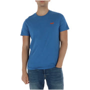 Superdry T-shirt homme bleu clair à manches courtes en coton avec un petit logo orange sur la poitrine gauche