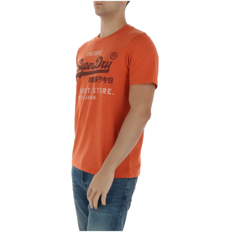 Orange superdry men t shirt short sleeve cotton blend with black and white vintage graphic print M1012216A