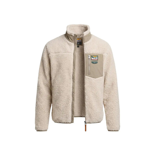 Beige superdry men yellow full zip fleece sweatshirt with high collar, zip front, and chest pocket logo patch
