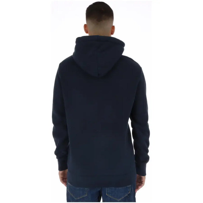 Superdry men’s dark navy blue hooded sweatshirt with soft textured fabric ribbed cuffs and front pockets