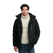 Superdry Parka City noire pour homme, avec capuche et fermeture éclair sur le devant, vue de face
