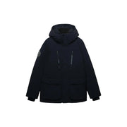 Superdry Parka City pour homme noire avec deux poches zippées à l'avant et un logo rond sur la manche gauche (vue de face)