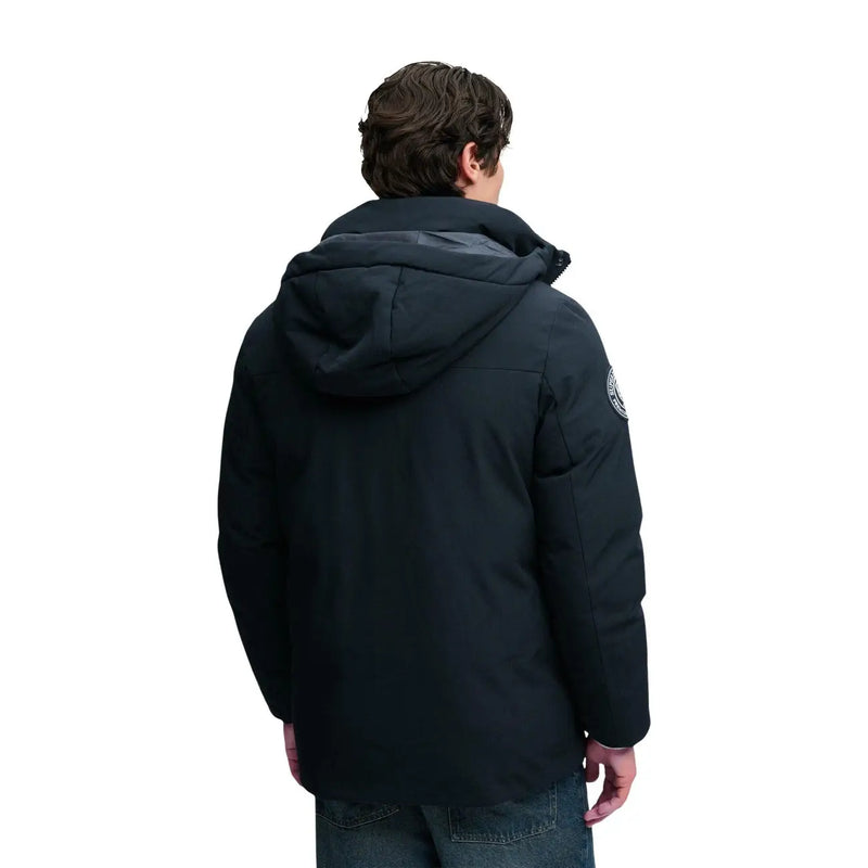 Superdry Parka City pour homme, noire, avec capuche et logo discret sur la manche, vue de face