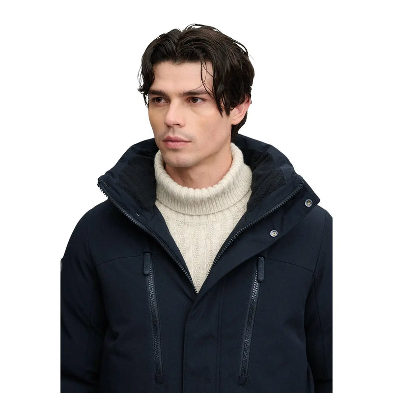 Superdry Veste d'hiver isolée City pour homme, bleu marine, col montant et poches zippées sur le devant, vue de face