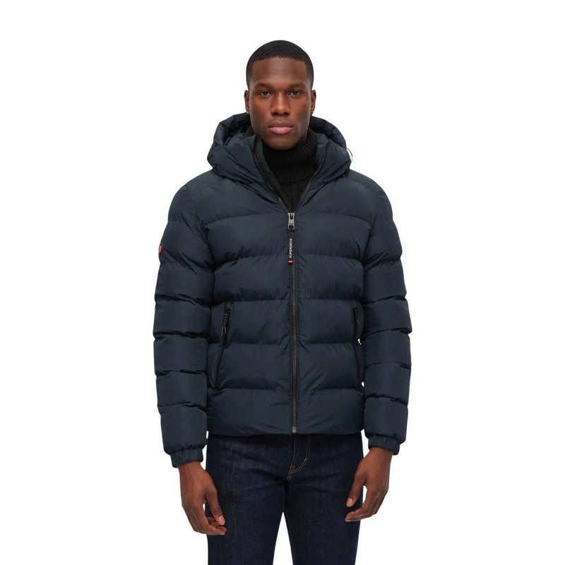 Superdry Doudoune homme bleu marine matelassée à capuche, vue de face