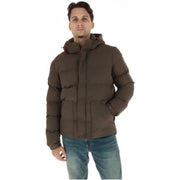 Superdry Doudoune marron pour homme avec capuche et fermeture boutonnée sur le devant, vue de face