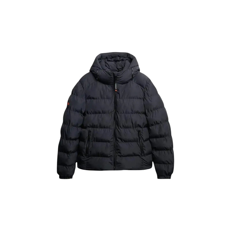 Superdry Doudoune noire pour homme, matelassée et à capuche, vue de face