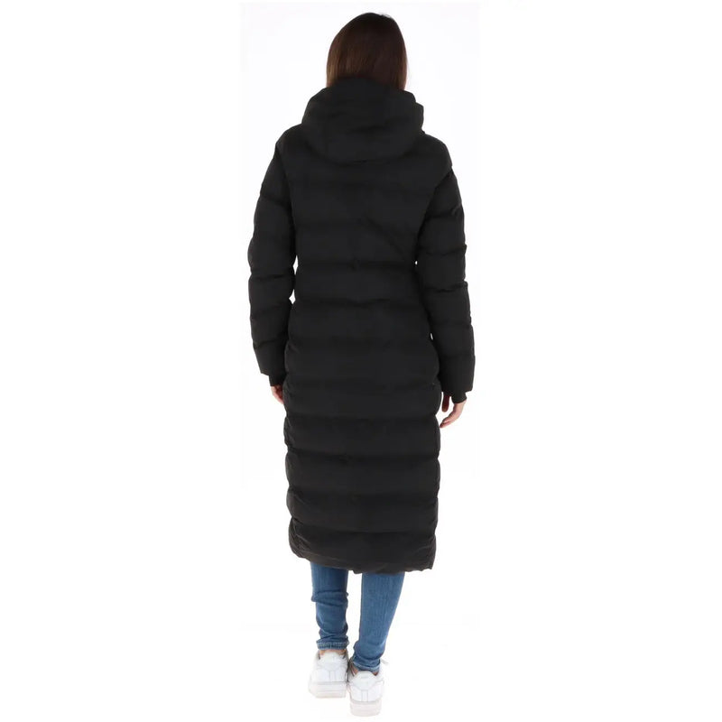 Superdry Doudoune noire pour femme avec capuche et surpiqûres horizontales, vue de face