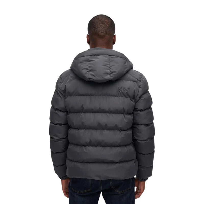 Superdry Doudoune homme gris foncé à coutures horizontales et capuche, vue de dos